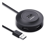 Ugreen CR106 USB 2.0 hub 4 ports 1m cable plug and play – front view black