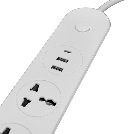 Bareeq power strip – USB-C and USB-A ports detail