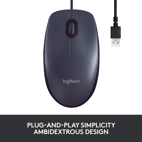 Logitech B100 wired mouse – ambidextrous shape