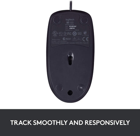 Logitech B100 wired mouse – side view