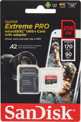 بطاقة SanDisk Extreme Pro microSD UHS I بسعة 256 جيجابايت، وسرعة قراءة 200 ميجابايت/ثانية، وسرعة كتابة 140 ميجابايت/ثانية
