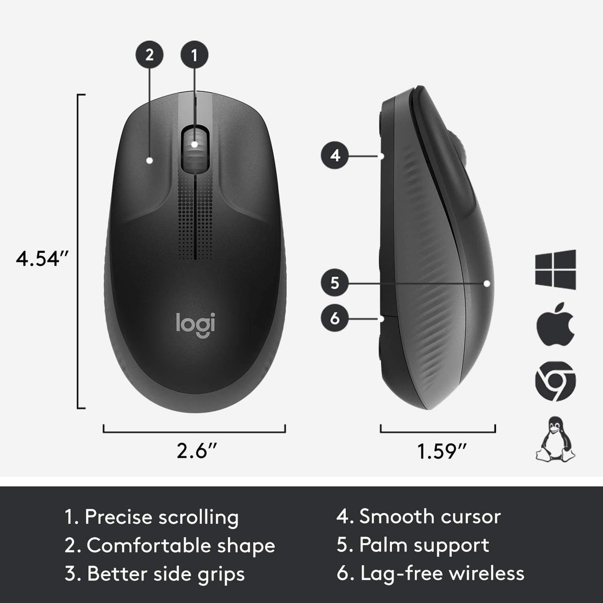 Logitech Wireless Mouse M190 Full Size Ambidextrous Curve Design