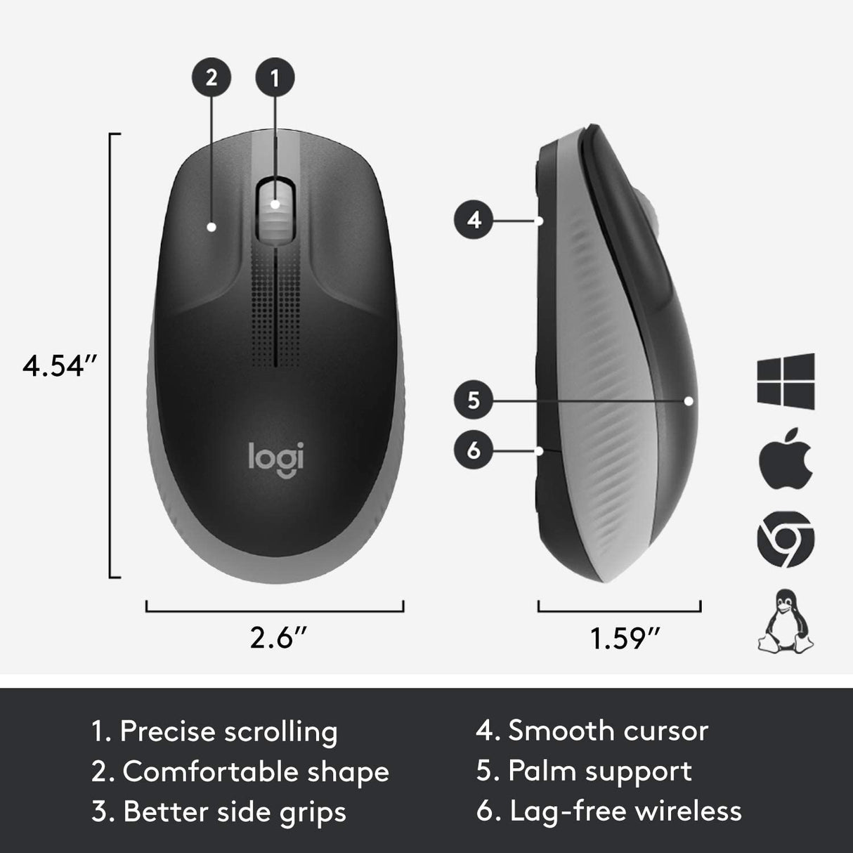 Logitech Wireless Mouse M190 Full Size Ambidextrous Curve Design