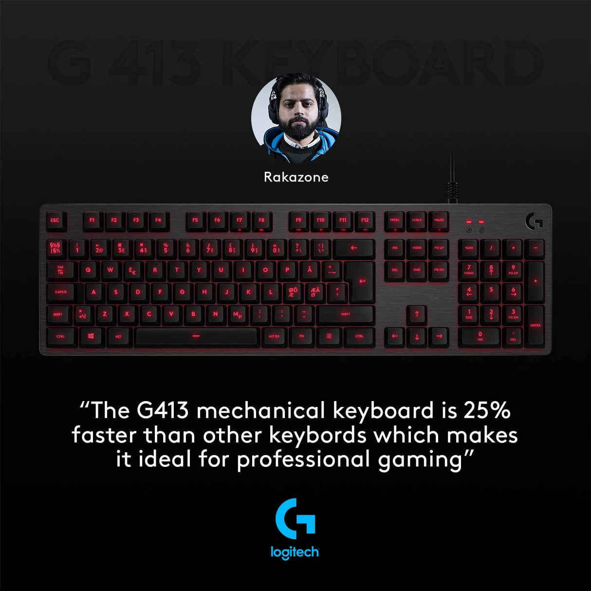 لوحة مفاتيح الألعاب الميكانيكية لوجيتك G413 الكربونية Tactile
