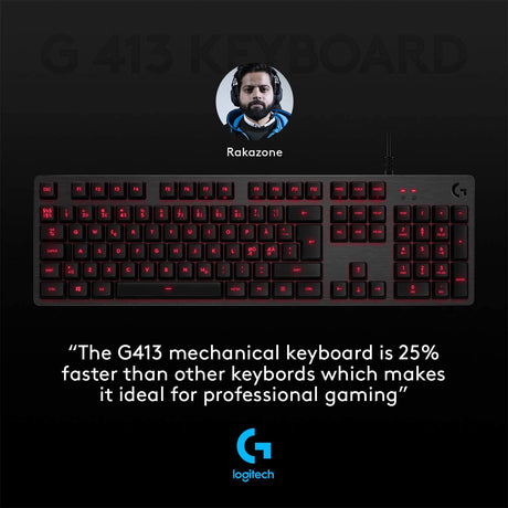 Logitech G413 Carbon mechanical keyboard – gaming desk lifestyle