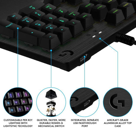 Logitech G513 RGB keyboard – GX clicky switch close-up