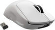 Logitech PRO X Superlight Wireless Gaming Mouse: white gaming mouse with its USB receiver.