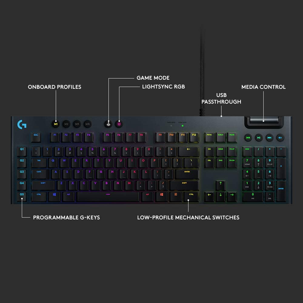 لوحة مفاتيح الألعاب الميكانيكية من لوجيتك G815 RGB Carbon GL Tactile