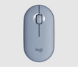 Logitech M350 Pebble Silent Wireless Mouse: light blue mouse viewed directly from above.