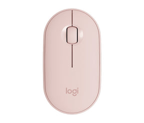 Logitech M350 Pebble Silent Wireless Mouse: pink mouse viewed directly from above.