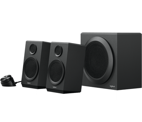 Logitech Z333 2.1 speaker system – front view with subwoofer