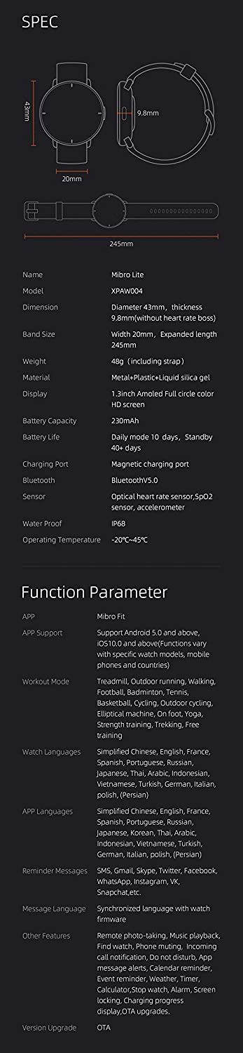 Mibro Lite 1.3in AMOLED Screen Support Multi-language Ultra-thin Body Smartwatch - DokanTech #