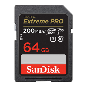 SanDisk Extreme Pro 64GB SD card 200MB/s for DSLR – front view