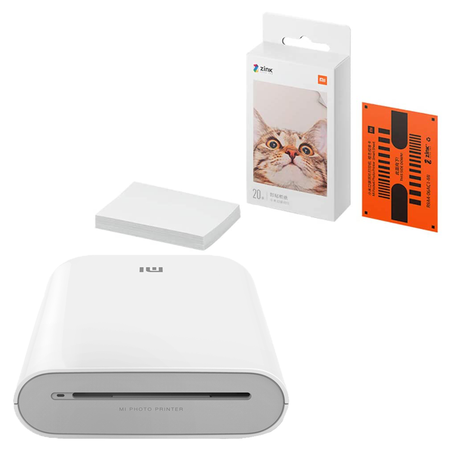 Xiaomi Mi Portable Photo Printer with paper bundle – front view