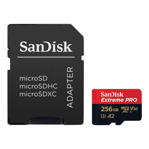بطاقة SanDisk Extreme Pro microSD UHS I بسعة 256 جيجابايت، وسرعة قراءة 200 ميجابايت/ثانية، وسرعة كتابة 140 ميجابايت/ثانية
