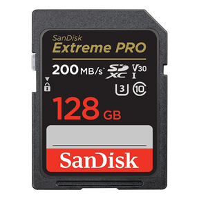 SanDisk Extreme Pro 128GB SD card 200MB/s for DSLR – front view